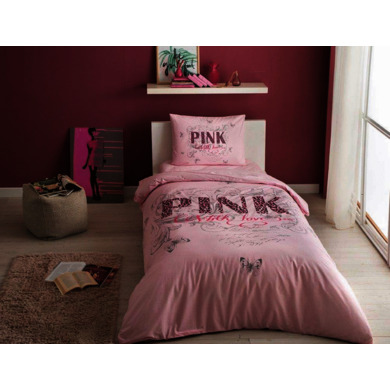 Комплект постельного белья Tac Pink ранфорс, двуспальный евро