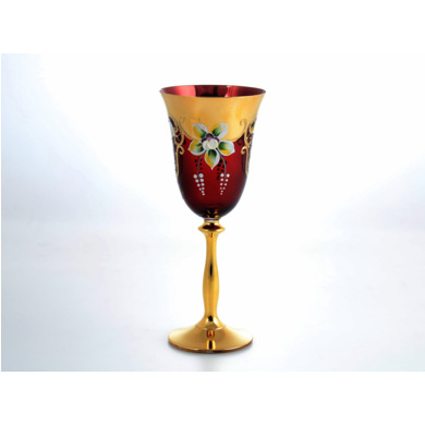 Набор бокалов для вина "Анжела Лепка красная Золотая ножка" 250 мл 6 шт