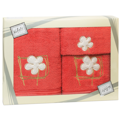 Комплект полотенец Valentini Flower 2 (коралловый) 30х50 см, 50х100 см, 70х140 см 3 шт