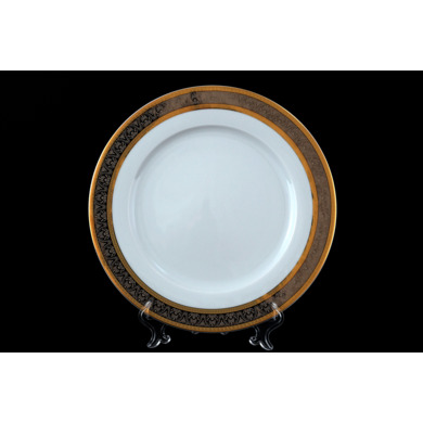 Набор тарелок "Опал Широкий кант платина золото" 25 см. 6 шт.