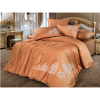 Комплект постельного белья Cleo Bamboo Satin с вышивкой (персиковый), сем.