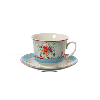 Набор чайных пар "Цветы Горох голубой" (чашка 220 мл + блюдце) на 6 персон