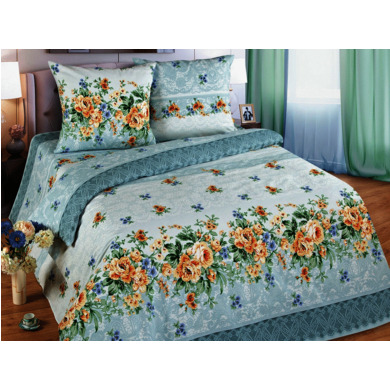 Комплект постельного белья Cleo Цветы и узоры на сером фоне 3D бязь, двуспальный евро