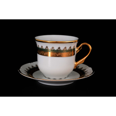 Набор чайных пар "Констанция Изумруд Золотой орнамент" (чашка 240 мл + блюдце) на 6 персон