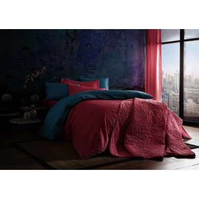 Комплект постельного белья Tac Colorful V1 (розовый/бирюзовый) ранфорс, двуспальный евро