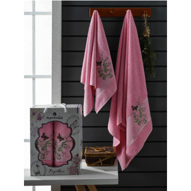 Набор махровых полотенец Merzuka Papillon 50х90 см, 70х140 см 2 шт (розовый)
