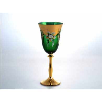 Набор бокалов для вина "Анжела Лепка зеленая Золотая ножка" 250 мл 6 шт