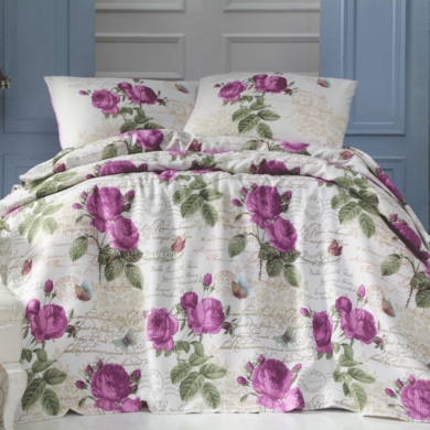 Комплект постельного белья Evim Ashley lila с простыней для укрывания, двуспальный евро