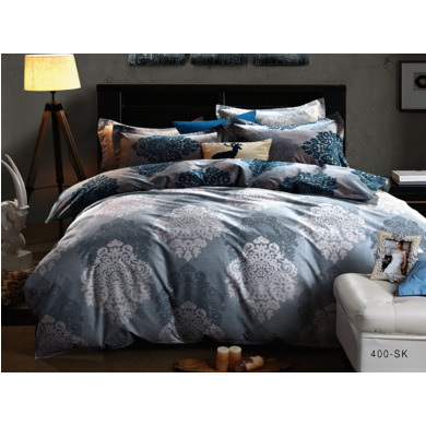 Комплект постельного белья Cleo Орнамент на сером фоне сатин, евро макси