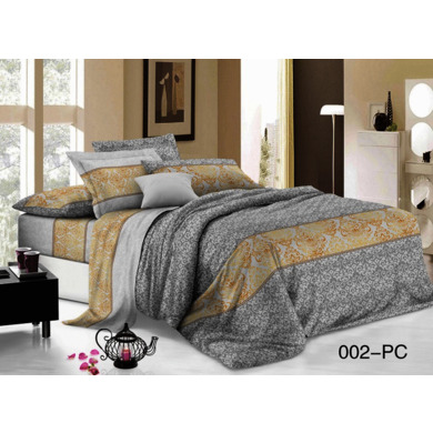 Комплект постельного белья Cleo Бежево-серый с орнаментом поплин, двуспальный евро