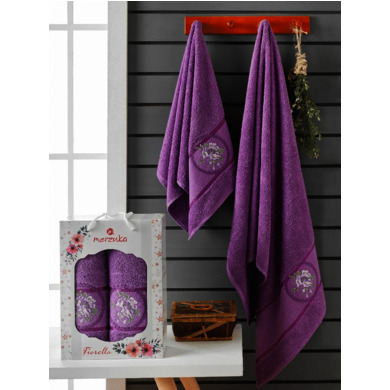Набор махровых полотенец Merzuka Fiorella 50х90 см, 70х140 см 2 шт (фиолетовый)