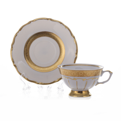 Набор для чая "Лента золотая матовая 2" (чашка 200 мл. + блюдце) на 6 персон 12 предметов
