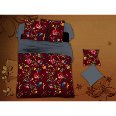 Комплект постельного белья Cleo Цветочный орнамент на бордовом фоне микросатин, 1,5 сп.