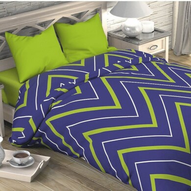 Комплект постельного белья Этель "Зелено-синие зигзаги" поплин, двуспальный евро