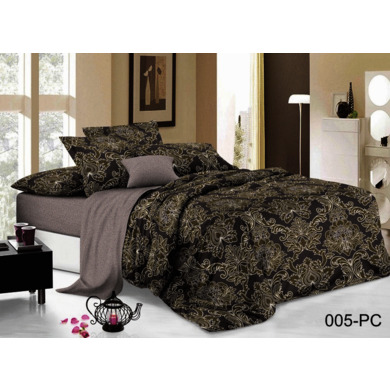 Комплект постельного белья Cleo Узоры на темно-сером фоне поплин, двуспальный