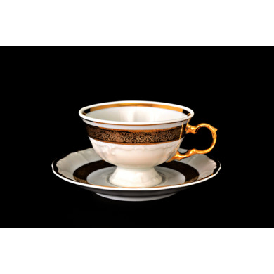 Набор чайных пар "Мария Луиза Золотая лента" (чашка 220 мл. + блюдце) на 6 персон