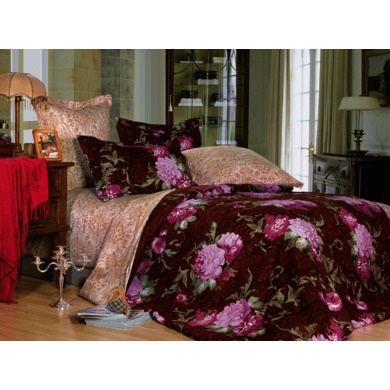 Комплект постельного белья Сайлид "Цветы на красном фоне" сатин, сем.