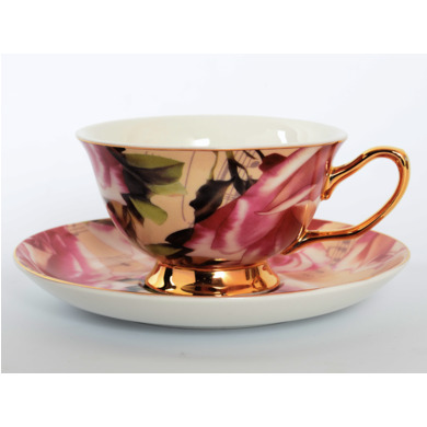 Набор чайных пар "Розовая симфония Золото" (чашка 220 мл + блюдце) на 6 персон