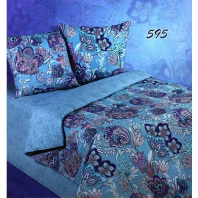 Комплект постельного белья Экзотика "Орнамент на голубом фоне" поплин, двуспальный