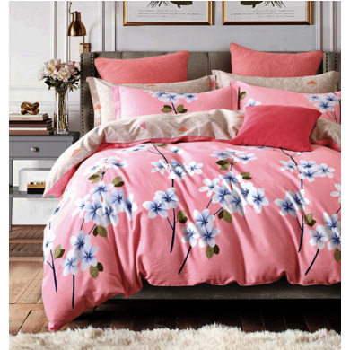 Комплект постельного белья Альвитек "Цветы на розовом фоне" сатин, двуспальный евро