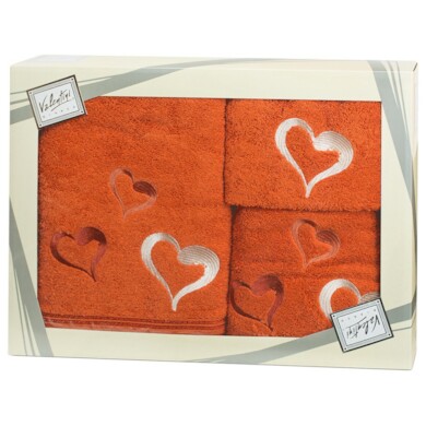 Комплект полотенец Valentini Hearts (оранжевый) 30х50 см, 50х100 см, 70х140 см 3 шт