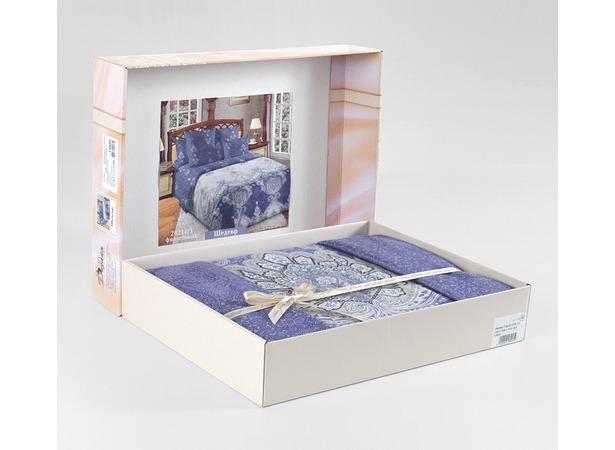 Комплект постельного белья Амулет 2 сатин двуспальный (с европростыней подарочная коробка)