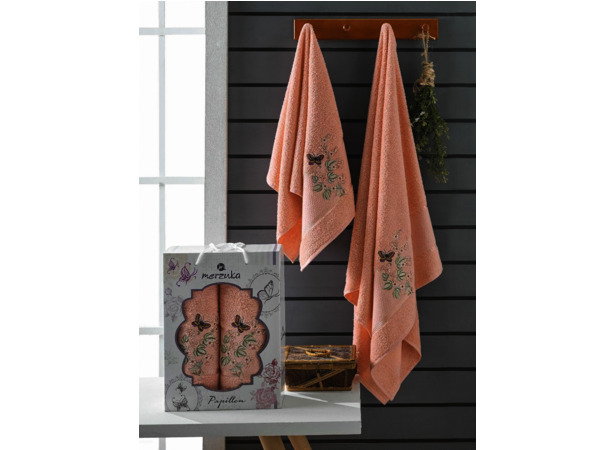 Набор махровых полотенец Merzuka Papillon 50х90 см 70х140 см 2 шт (оранжевый)