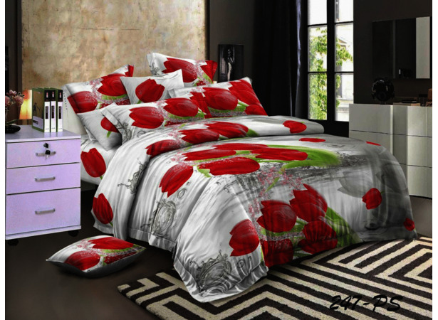 Комплект постельного белья Cleo Красные тюльпаны полисатин двуспальный