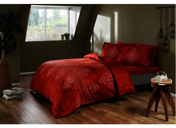 Комплект постельного белья Tac Premium Digital Caledon (красный) сатин-делюкс сем