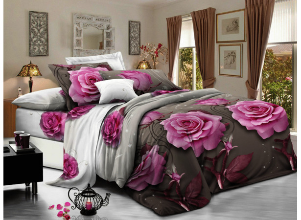 Комплект постельного белья Cleo Розовые розы полисатин 15 сп