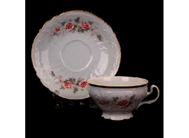 Набор для чая Бернадотт Серая роза золото (чашка 220 мл + блюдце) на 6 персон 12 предметов (низкие на ножке)