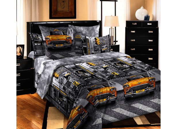 Комплект постельного белья Белиссимо Такси бязь двуспальный евро