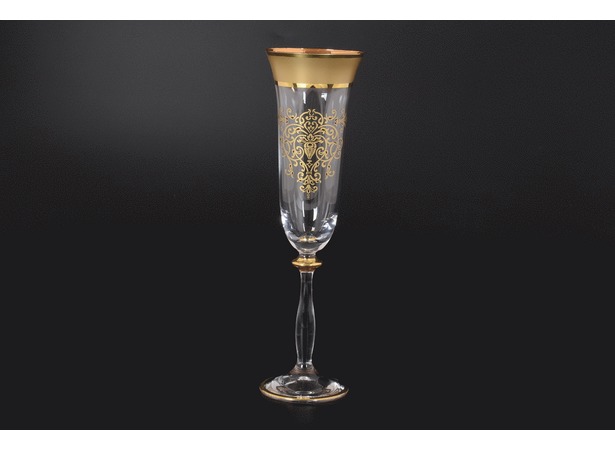 Набор фужеров для шампанского Анжела Матовая полоса золотая роспись 6 шт