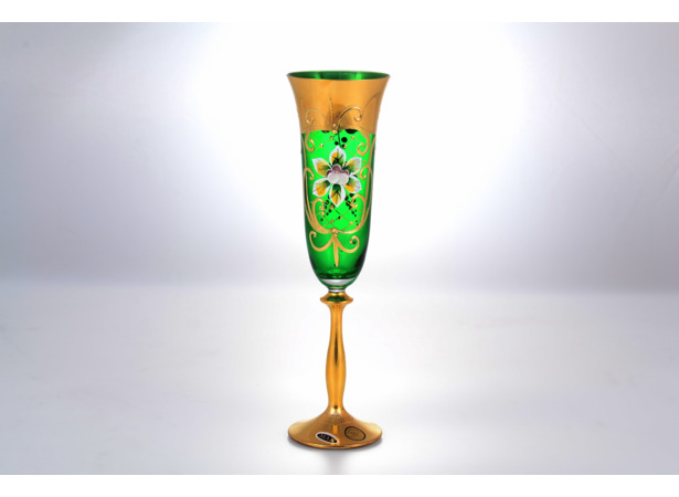 Набор бокалов для шампанского Анжела Лепка зеленая 190 мл 6 шт
