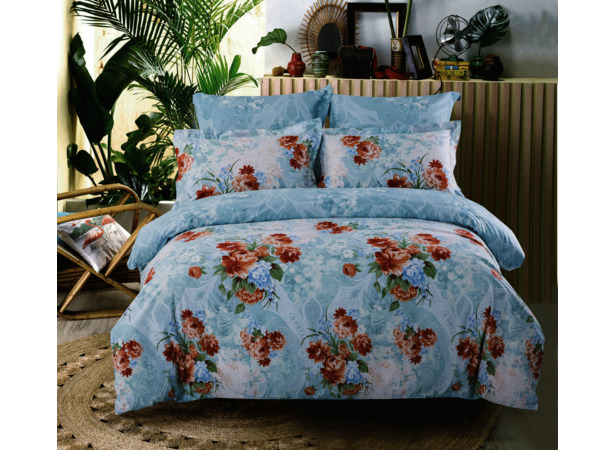 Комплект постельного белья Сайлид Цветы на голубом фоне сатин сем