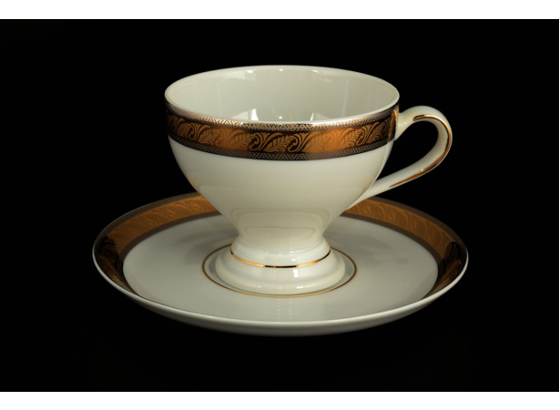 Набор чайных пар Кристина Платиновая золотая лента (чашка 220 мл + блюдце) на 6 персон