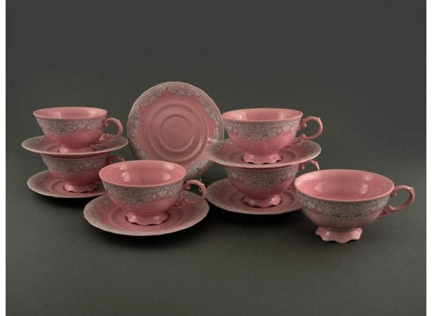 Чайный набор Соната Розовый фарфор 3002 (чашка 200 мл + блюдце) на 6 персон