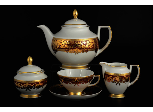 Чайный сервиз Natalia Bordeaux Gold на 6 персон 15 предметов