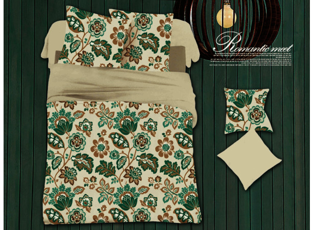 Комплект постельного белья Cleo Коричнево-зеленый растительный орнамент микросатин двуспальный