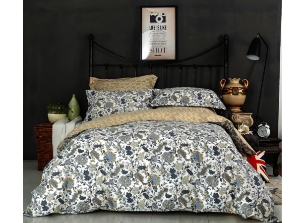 Комплект постельного белья Сайлид Серый орнамент сатин двуспальный евро