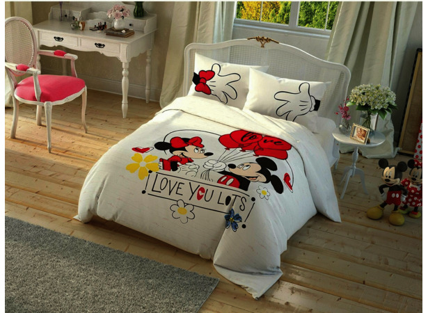 Комплект детского постельного белья Tac Minnie&Mickey Cek ранфорс двуспальный евро