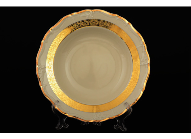 Набор глубоких тарелок Мария Луиза Золотая лента Слоновая кость 23 см 6 шт
