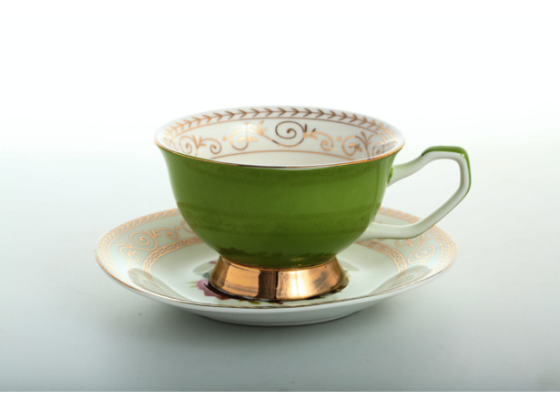 Набор чайных пар Золотой узор на 6 персон (зеленый)