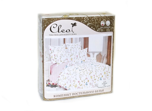 Комплект постельного белья Cleo Цветы на бело-голубом фоне 3D бязь двуспальный евро