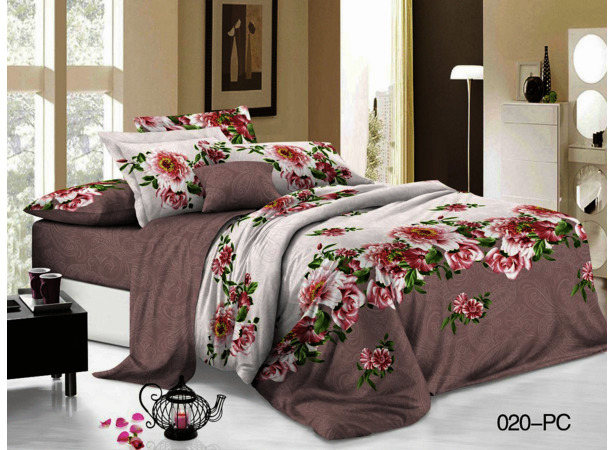 Комплект постельного белья Cleo Цветы и капучино поплин двуспальный евро