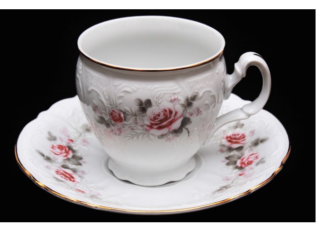 Набор для чая Бернадот Серая роза золото (чашка 240 мл + блюдце) на 6 персон 12 предметов (высокие на ножке)