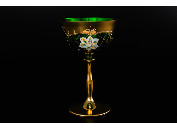 Набор бокалов для мартини Лепка зеленая Золотая ножка 200 мл