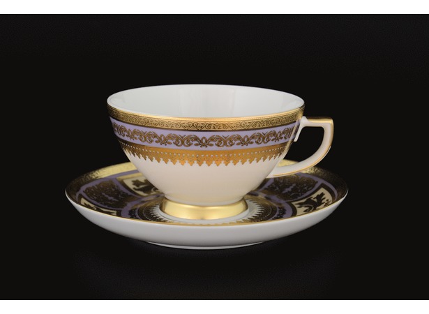 Набор чайных пар Diadem Violet Cream Gold (чашка 250 мл + блюдце) на 6 персон 12 предметов