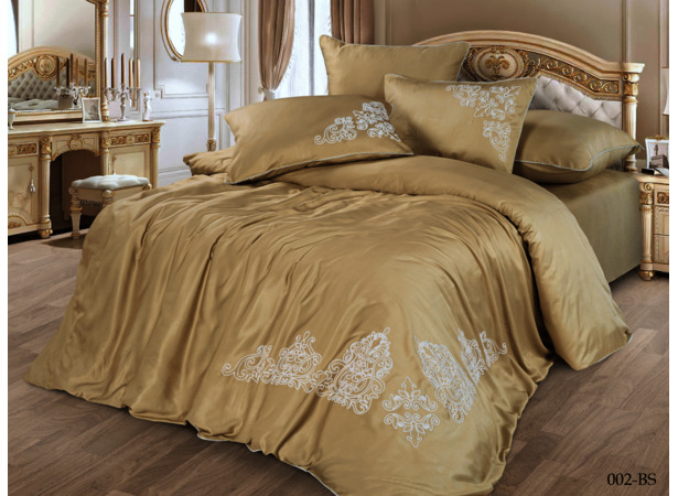 Комплект постельного белья Cleo Bamboo Satin с вышивкой (бежевый) евро макси