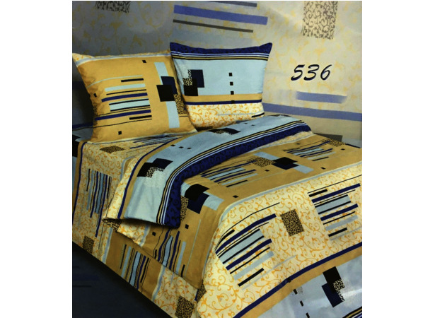 Комплект постельного белья Экзотика Бежево-голубой орнамент поплин двуспальный евро